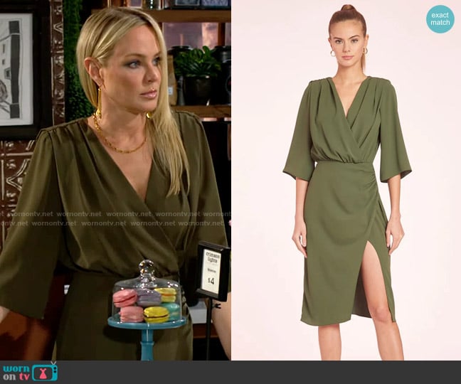 Amanda Uprichard Melinda Dress in Leaf worn by Sharon Newman (Sharon Case) on The Young and the Restless