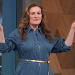 Ana Gasteyer’s blue denim zip dress on Access Hollywood