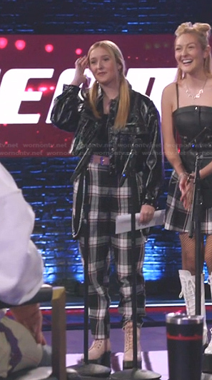 Ana Heichel’s black plaid pants on The Voice