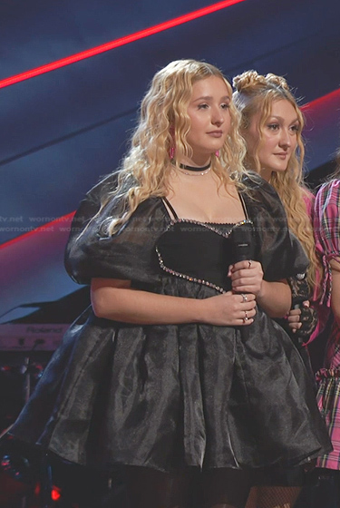 WornOnTV: Ana Heichel's black puff sleeve tulle dress on The Voice