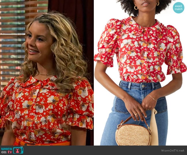 & Other Stories Floral Puff Sleeve Blouse worn by Destiny Baker (Mallory James Mahoney) on Bunkd