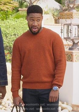 Anthony's orange knit sweater on Grand Crew