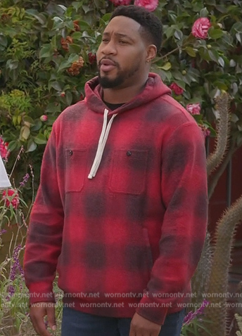 Anthony's red plaid hoodie on Grand Crew