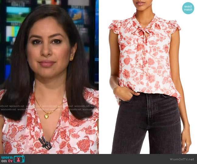 Aqua Floral V-Neck Blouse worn by Seema Mody on NBC News Daily