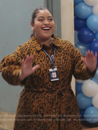 Ashley's leopard mini dress on Abbott Elementary