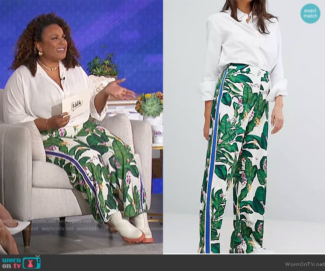 ASOS Tailored Tropical Print Wide Leg Track Pants worn by Janee Bolden on The Talk