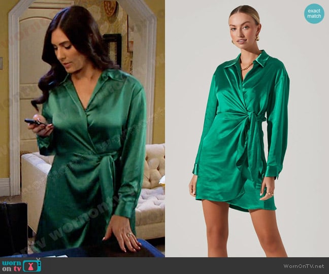 ASTR The Label Satin Wrap Mini Dress worn by Gabi Hernandez (Camila Banus) on Days of our Lives