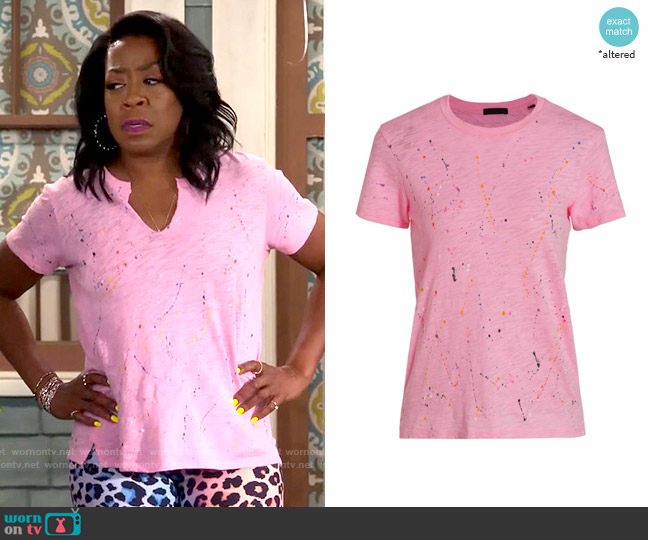 WornOnTV: Tina’s pink paint splatter t-shirt on The Neighborhood ...