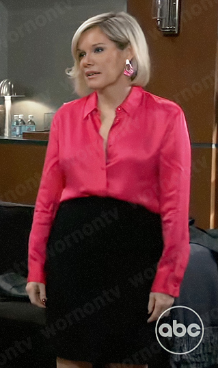 Ava's pink button down shirt and earrings on General Hospital