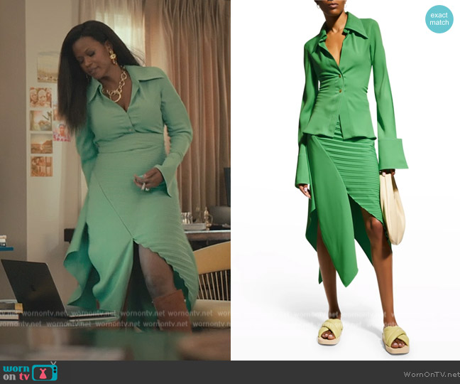 AWAKE Mode Button-Front Split Sleeve Shirt with Back Self-Tie Belt worn by Vivian Banks (Cassandra Freeman) on Bel-Air