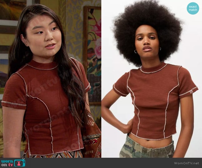 BDG Katie Seamed Baby Tee In Brown worn by Wendy Shin (Victoria Grace) on Days of our Lives