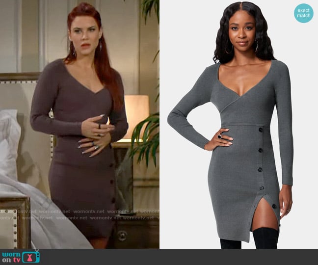 Bebe Surplice Button Midi Sweater Dress worn by Sally Spectra (Courtney Hope) on The Young and the Restless