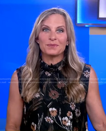 Becky Worley’s black floral sleeveless top on Good Morning America