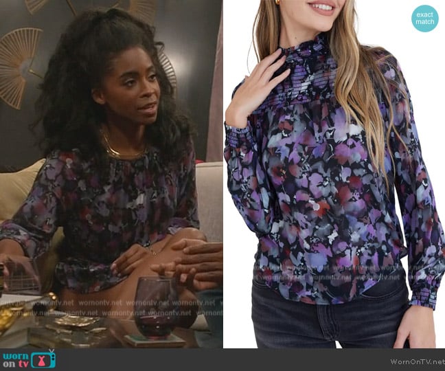 WornOnTV Jordan s purple floral print blouse on Grand Crew