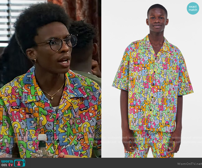 ASOS Bershka printed shirt set in multi worn by Noah Lambert (Israel Johnson) on Bunkd