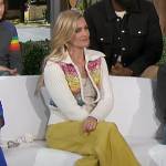 Beth Behr’s white metallic cardigan on The Talk