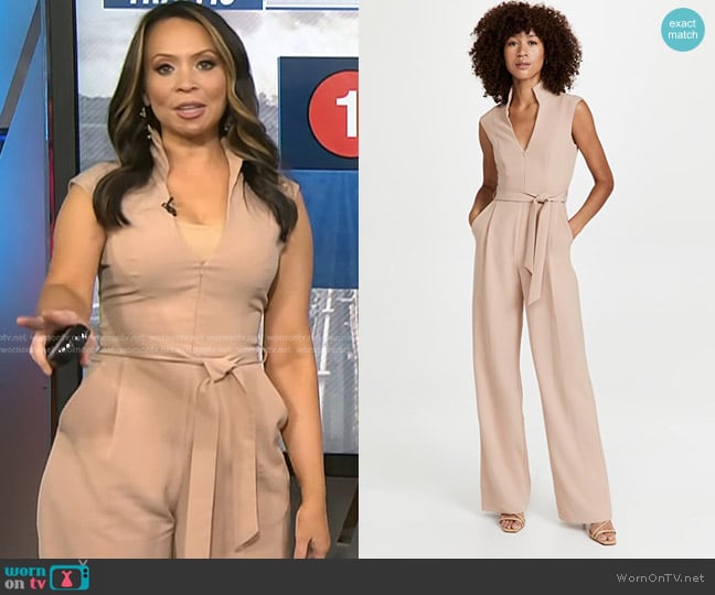 Black Halo Brittan Jumpsuit in Desert Sand worn by Adelle Caballero on Today