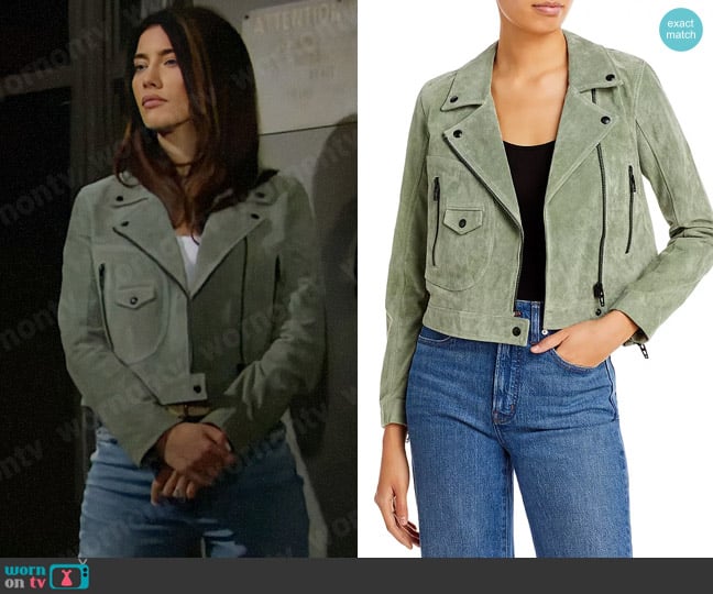 Blank NYC Leather Moto Jacket in Basil worn by Steffy Forrester (Jacqueline MacInnes Wood) on The Bold and the Beautiful