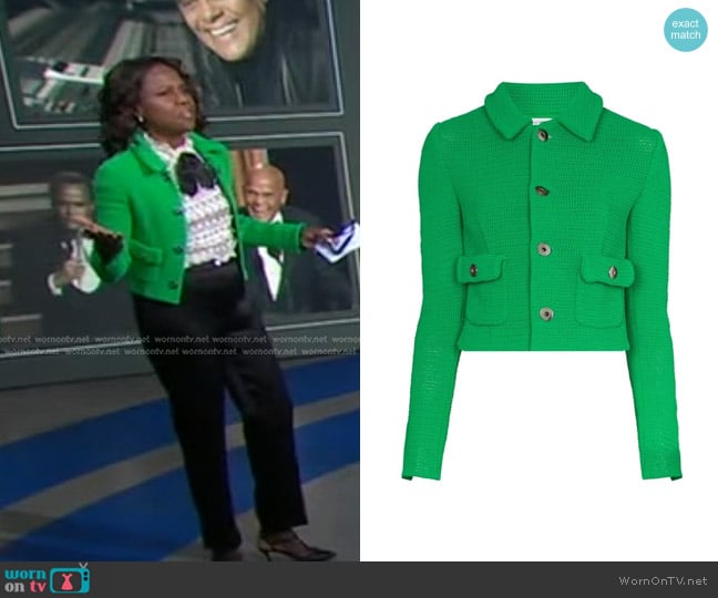 Bottega Veneta Cropped Open-Knit Cotton-Blend Jacket worn by Deborah Roberts on Good Morning America