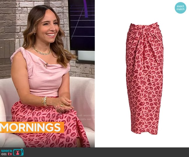 Brandon Maxwell Lip-Print Silk Midi Skirt worn by Lilliana Vazquez on CBS Mornings