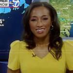 Brittany Bell’s yellow v-neck dress on Good Morning America