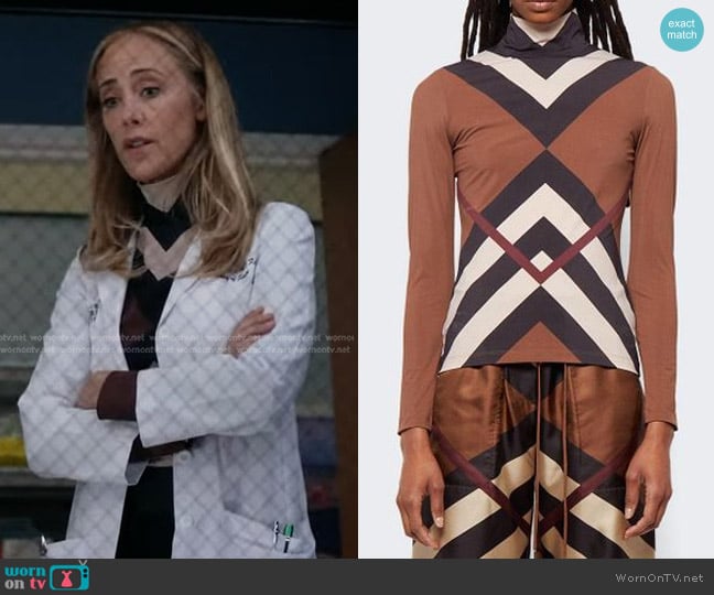 Burberry Emery Kissing Check Turtleneck Top worn by Teddy Altman (Kim Raver) on Greys Anatomy