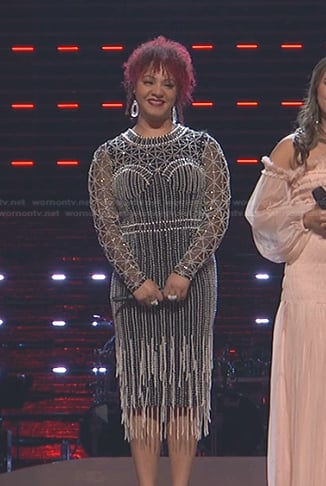 Cait Martin’s black beaded mesh dress on The Voice