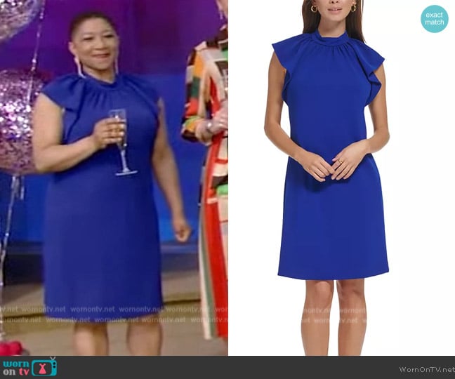 Calvin Klein Flutter-Sleeve Mock-Neck Dress worn by Deja Vu on Live with Kelly and Mark