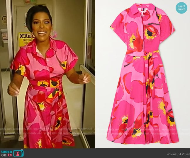 Carolina Herrera Floral-print faille midi shirt dress worn by Tamron Hall on Tamron Hall Show