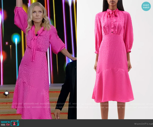 Cefinn Daria pussybow jaquard midi dress worn by Kelly Ripa on Live with Kelly and Mark