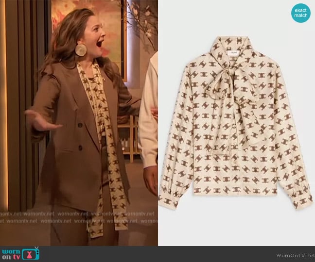 Celine Lavalliere Blouse in Shiny Matte Silk worn by Drew Barrymore on The Drew Barrymore Show