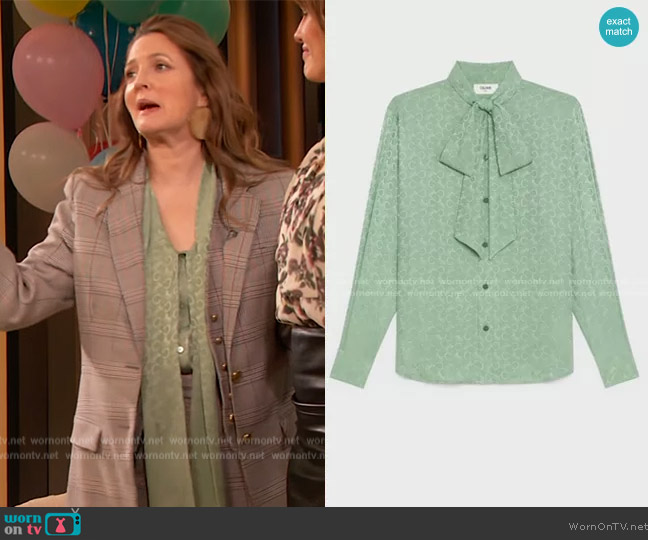 Celine  Loose Shirt in Silk Jacquard Mint worn by Drew Barrymore on The Drew Barrymore Show