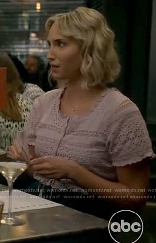 Charlotte’s lilac eyelet top on Not Dead Yet