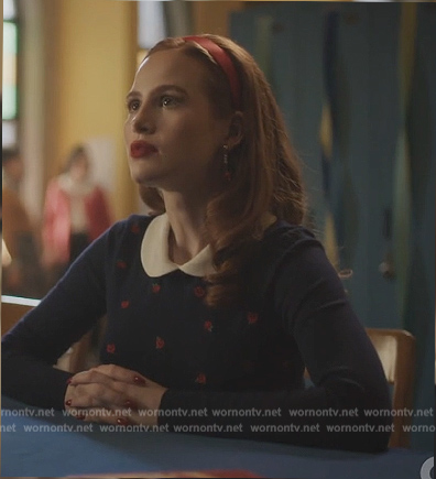 Cheryl's blue floral contrast sweater on Riverdale