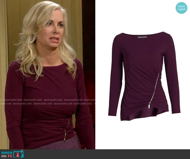 Chiara Boni La Petite Robe Loreto Long-Sleeve Zip Top worn by Ashley Abbott (Eileen Davidson) on The Young and the Restless