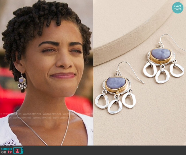 Chicos Blue Multi Chandelier Earrings worn by Ruby Akuda (Kiara Barnes) on Fantasy Island