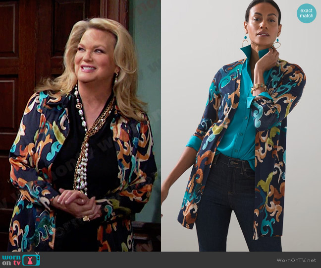 Chicos Scroll Print Open Front Cardigan worn by Anna DiMera (Leann Hunley) on Days of our Lives