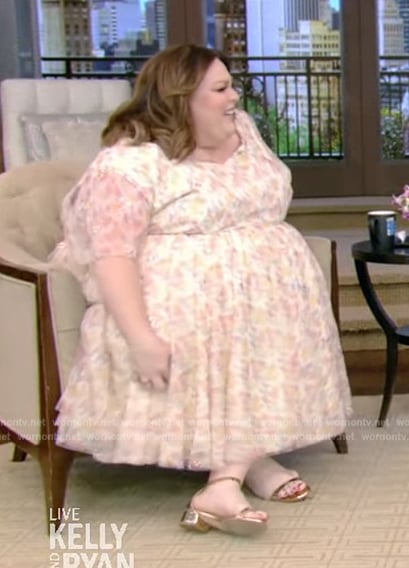 Chrissy Metz’s floral print short sleeve dress on Live with Kelly and Ryan