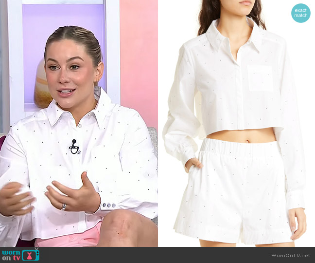 Cinq a Sept Selina Rhinestone Crop Shirt worn by Shawn Johnson on Today