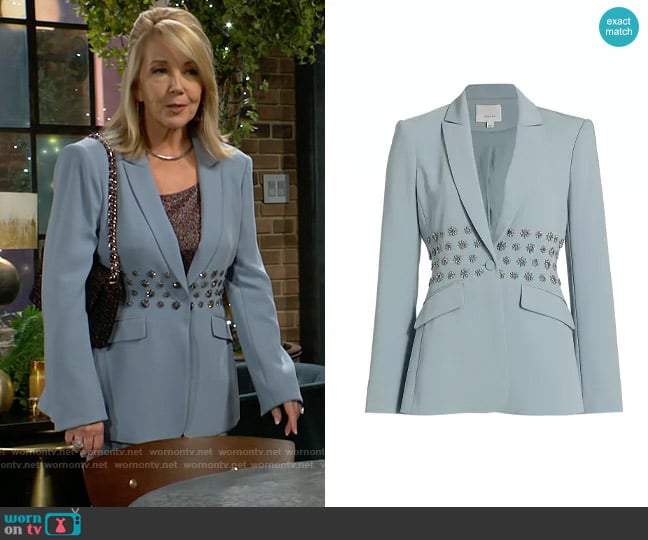 Cinq a Sept Loisa Blazer in Ocean Dew worn by Nikki Reed Newman (Melody Thomas-Scott) on The Young and the Restless