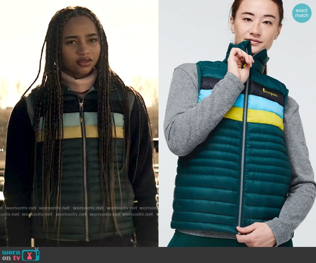 Cotopaxi Fuego Down Vest in Deep Ocean worn by Natalie Lane Irons (Tayler Buck) on Superman and Lois