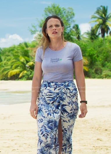 Courtney's blue floral skirt on Fantasy Island