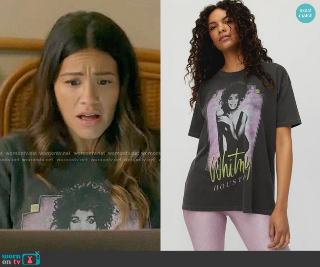 Daydreamer Whitney Houston Moment Of Truth T-shirt worn by Nell Serrano (Gina Rodriguez) on Not Dead Yet