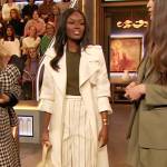 Debbie Pierre’s white coat and pants on The Drew Barrymore Show