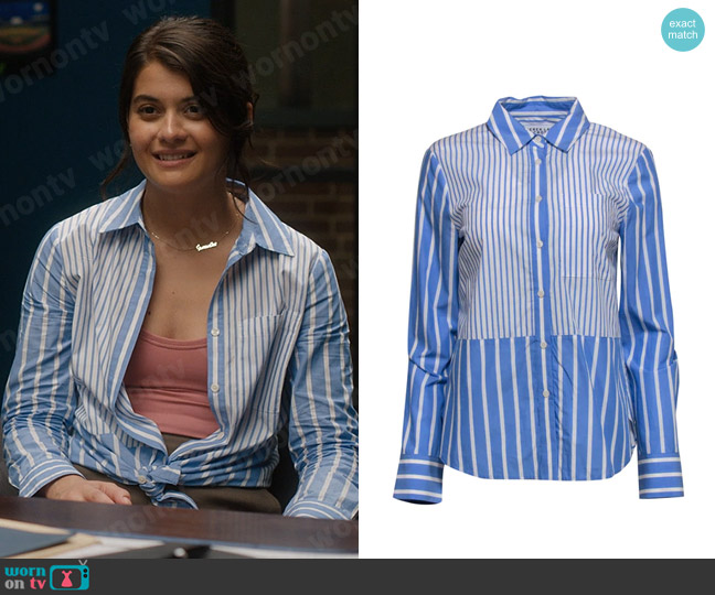 Derek Lam 10 Crosby Striped Button Up Blouse worn by Samantha Fink (Sofia Black-D'Elia) on Single Drunk Female