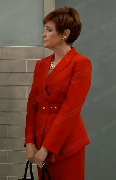 Diane's red belted blazer and skirt on General Hospital