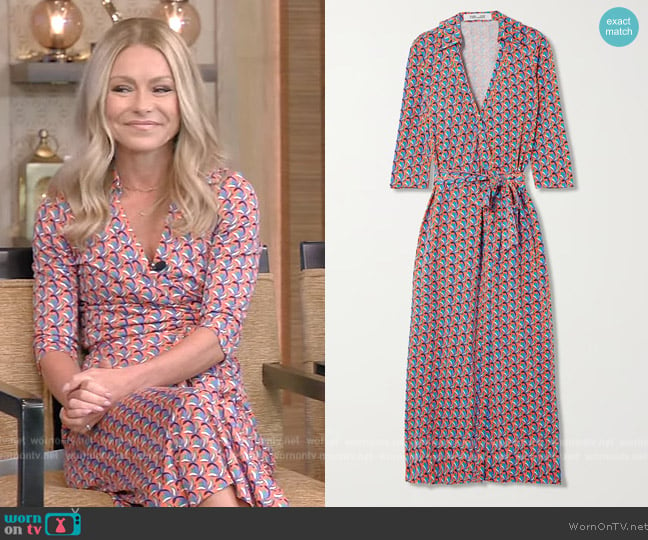 Diane von Furstenberg Abigail printed silk-voile wrap dress worn by Kelly Ripa on Live with Kelly and Mark