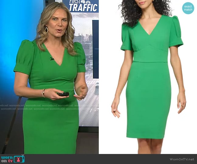 DKNY V-Neck Puff Sleeve Dress worn by Emily West on Today