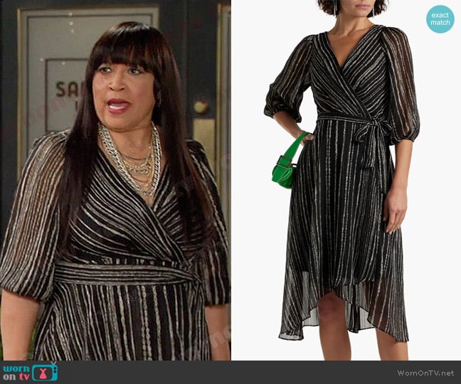 DKNY Wrap-Effect Printed Crepon Dress worn by Paulina Price (Jackée Harry) on Days of our Lives