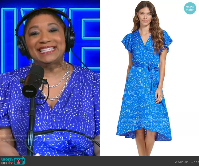 DKNY Printed Flutter-Sleeve Faux-Wrap Dress worn by Deja Vu on Live with Kelly and Mark